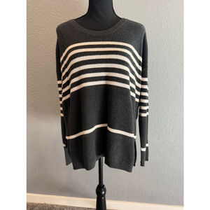 GAP Charcoal and White Striped Crew Neck Sweater